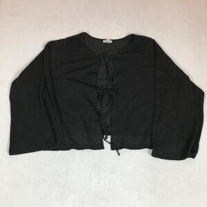 Festi Black Open Crochet Knit Oversized Boho Lagenlook Beach Cover Up Cardigan